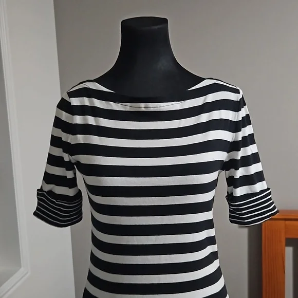Ralph Lauren Cotton Black & White Stripped Ladies Top Size S. Sleeves ½-Length - Picture 7 of 11